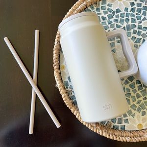 sm Matte Cream Insulated Travel Mug with Handle - Cream